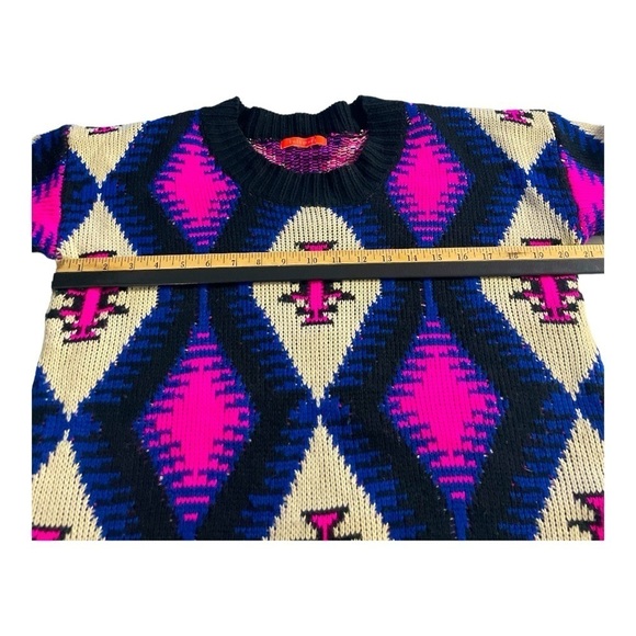 Lulumari Aztec Tribal Knit Sweater Pink Blue Cream One Size - Picture 7 of 12